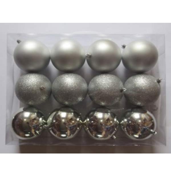 10Cm Plastic Ball ,4Shiny,4Matt,4Glitter, Silver