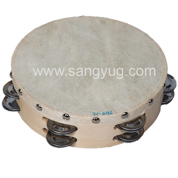 Tambourine With Skin 8 inch 6 Bells