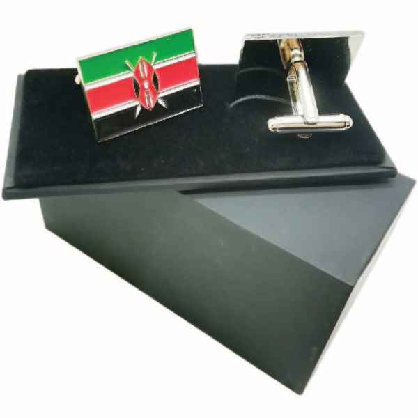 Cuff-links Stamped Bronze With Soft Enamel Kenya Flag, 25mmX2mm, Nickel Plating in Black Box