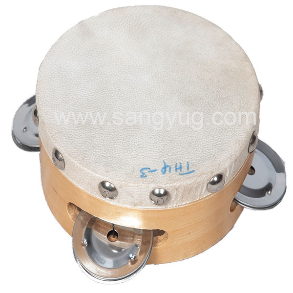 Tambourine With Skin 4 inch 3 Bells