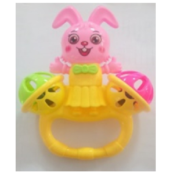Toy Rattle, Multi Colored, 2 Balls With Handle + Rabbit Face, Price Per Outer Of 6 Pcs