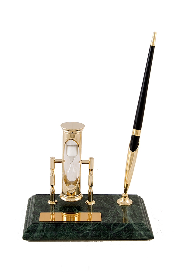 Marble Desk Set With Sand Glass / 1 Pen 9Cm X 14.5 Cm X 1.8Cm