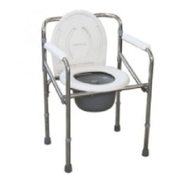 YM894 Chrome Plated Steel Commode Chair, Height Adjustable, Width 53Cm, Bear 100Kgs, Bariatric