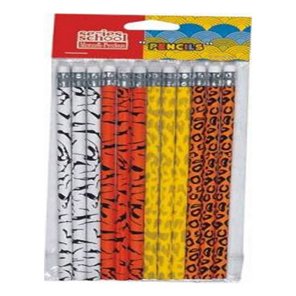 Pencil With Eraser Animal Print Design 12Pcs/Pkt