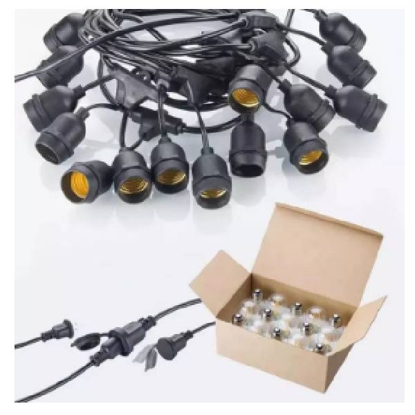 100 Meter Series Light With E27 Bulb Holder, 300 Heads, Without Bulbs, Black Color Cable