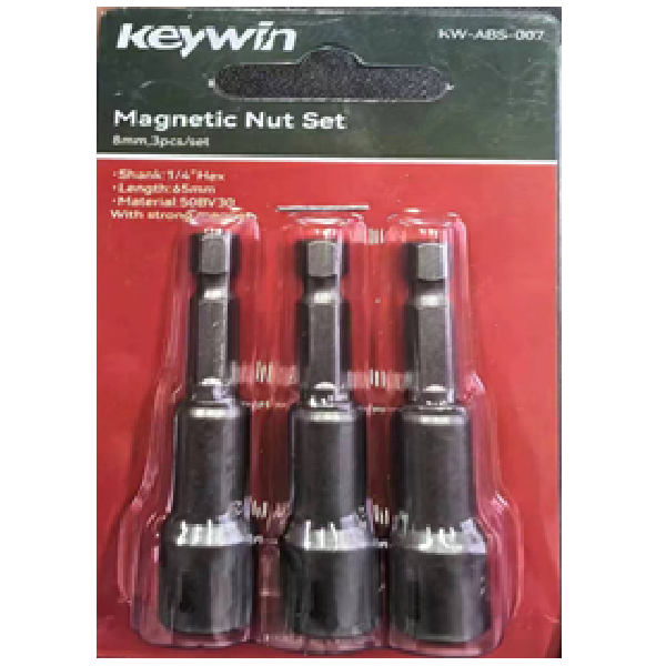 Magnetic Nut Set 8mm, 3Pcs/Set, On Sliding Card, Keywin