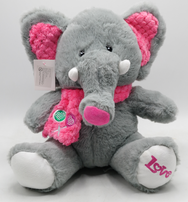 Soft Toy Elephant 30cm Height With Pink Scarf On Neck, LOVE Written On One Feet