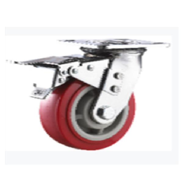 50Z22PUR-125 Heavy Duty PU Castor Wheel Swivel With Brake, Double Ball Bearing, Wheel Size 125*50mm