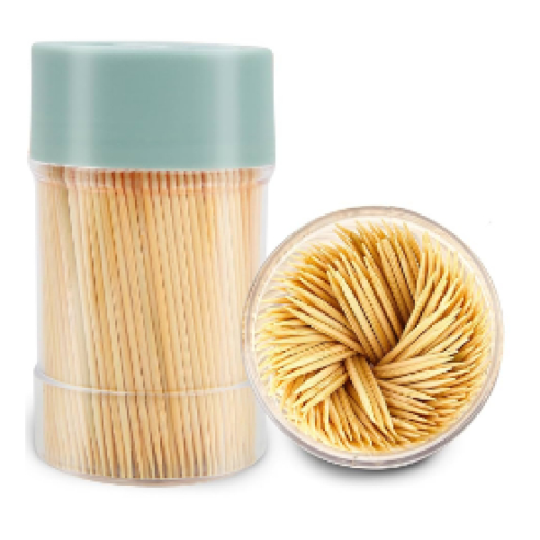 Natural Bamboo Toothpicks In Clear Plastic Dispenser With Clear, Removable Cap