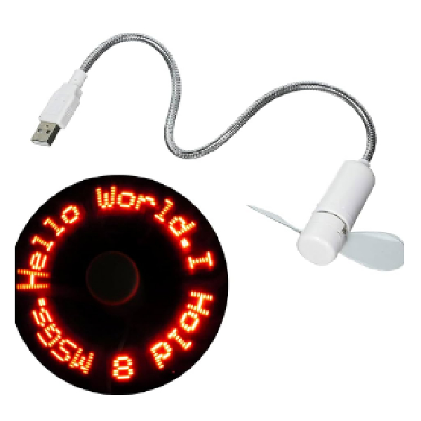 Usb Programmable Message Fan, Red Color Display Only White/Silver