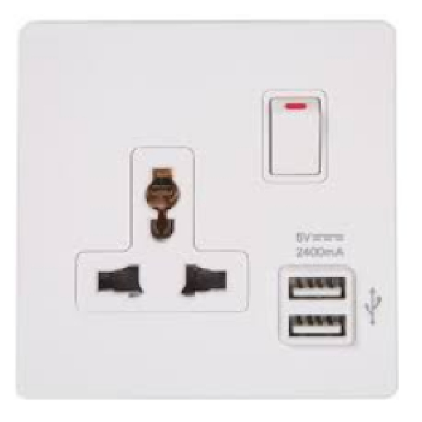 1 Gang Universal Universal Wall Switched Socket With 2XUSB