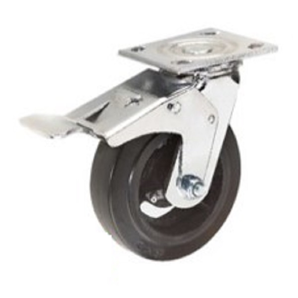 Heavy duty cast iron Rubber caster wheel swivel with brake 125mm