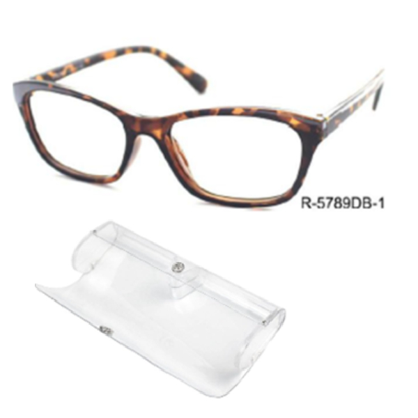 Reading Glass In Transparent Button Case Brown PC Frame With AC Lens +2.00