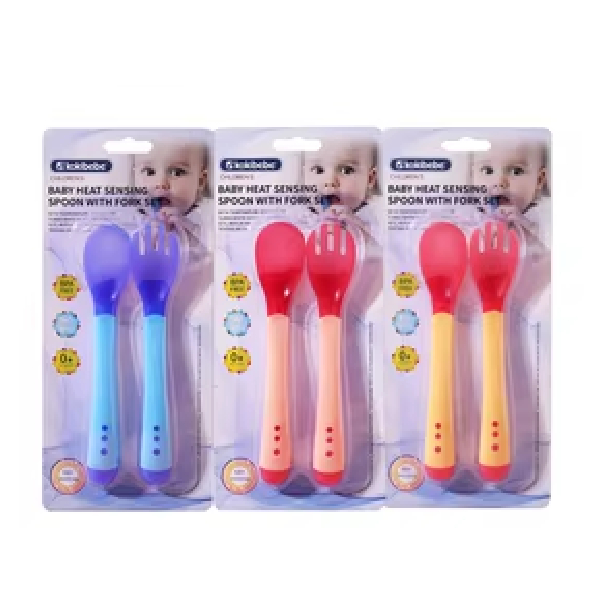 Baby Heat Sensing Spoon With Fork Set On Blister Pack