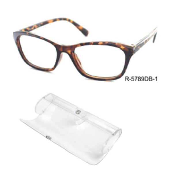 Reading Glass In Transparent Button Case Brown PC Frame With AC Lens +1.50