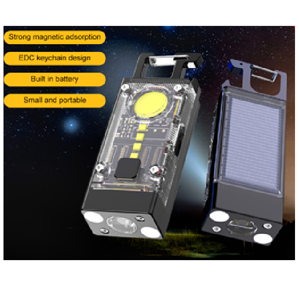 Solar / USB Rechargable 8 Function Light With Keyring, In Colored Box, Size (90*30*20)mm