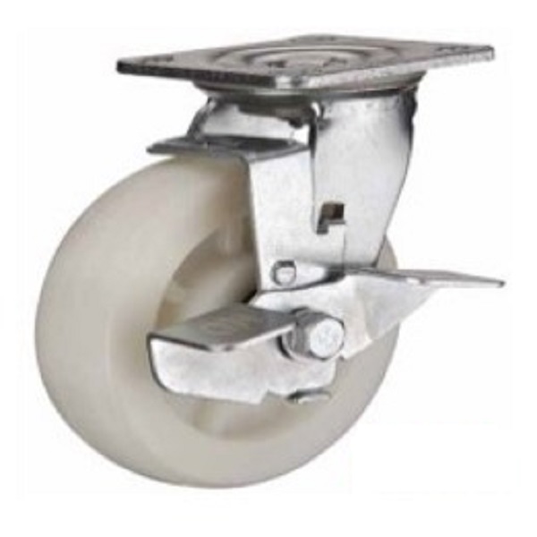 Heavy duty white PP caster wheel swivel with side brake 125mm