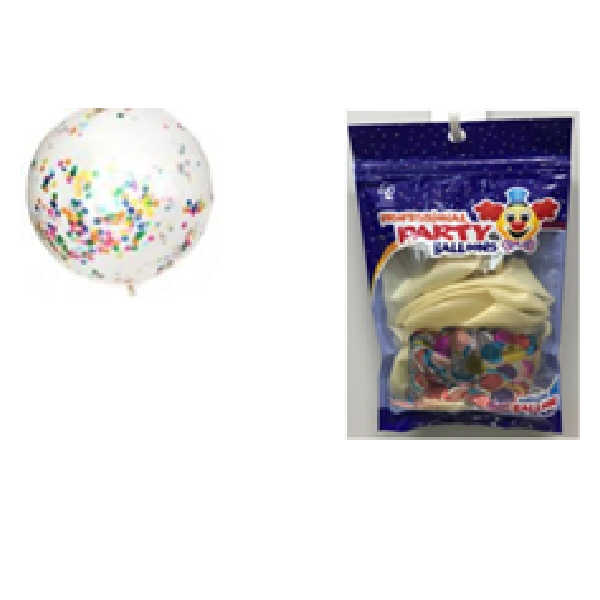 12 Inch Round Crystal Clear Balloon With Confetti Inside Multi Color, 10/Pkt