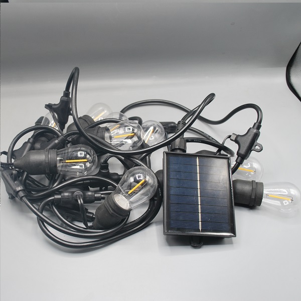 S14 Solar Powered LED Filament RGB Bulb On Black Cable, 10 Bulbs With Controller