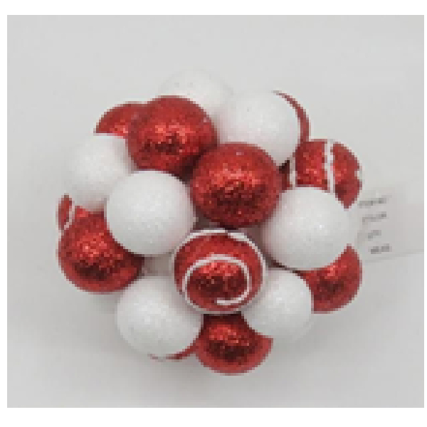 11*11cm Dia Glitter Foam Christmas Ball Bunch Round, White & Red ball