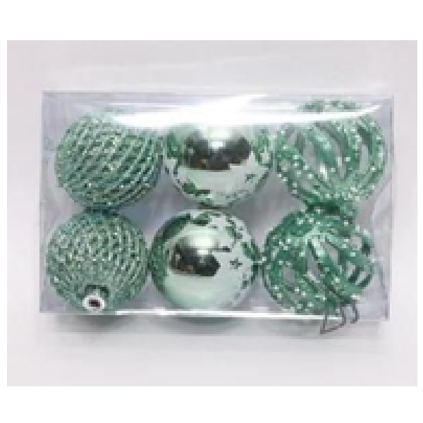 6cm Mint Green Plastic Christmas Ball 6Pcs/Pkt Shiny/Painted/S Shape