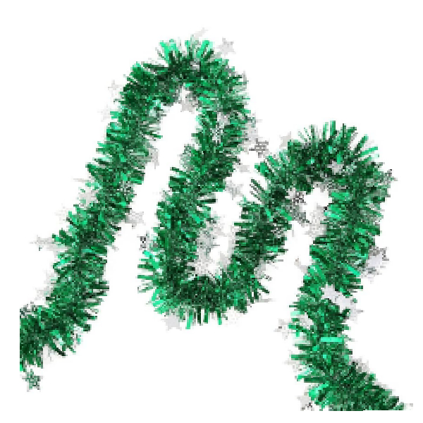 2m*6/10cm*6Ply Shiny Christmas Tinsel Garland W/Heart Ornament, Green