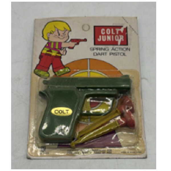 Small Toy Gun With Rubber Stick Type 2 Bullet Colt On Blister Pack