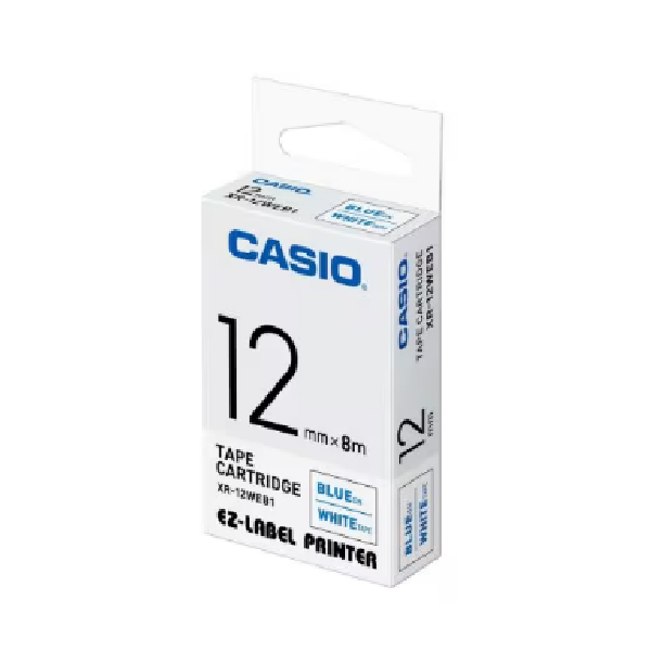 XR-12WEB1 12mm Blue Ink White Tape Cartridge, Casio