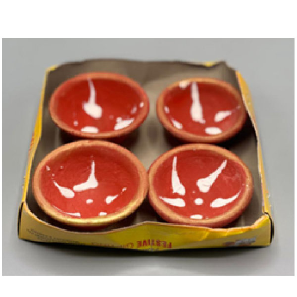 Clay Diya Set Of 4 In Printed Window Box