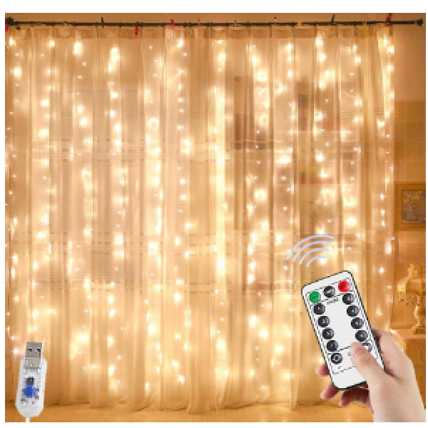 Icicle Curtain Light 3.0X0.5M, 100 LED Warm White With Controller