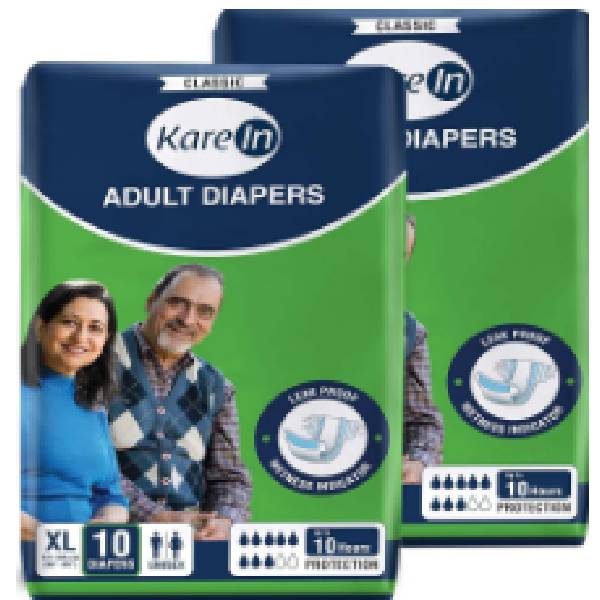 Karein Classic Adult Tie On Diapers, Xlarge Size, 12 Packs Of 10 Pcs = 120 Pcs In One Carton, Waist Size 127 - 165 Cm