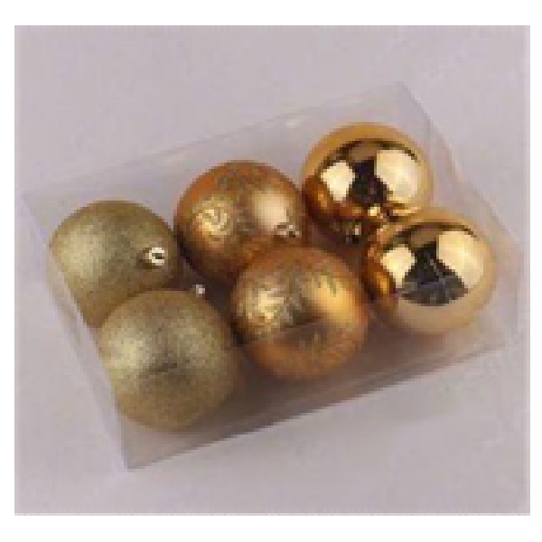 8cm Gold Ball Shiny/Matt Painted/Glitter, 6Pcs/Pkt