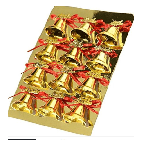 2.3*1.7cm Iron Bells Gold With Red Bow 12pcs/Pkt