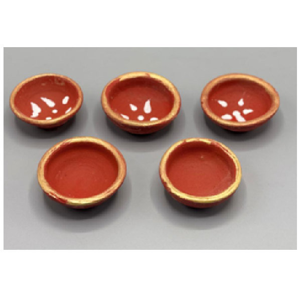 Clay Diya Small Size 3 Inch With Golden Edge, Pack Of 25