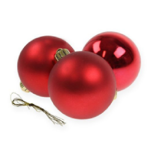 6cm Plastic Christmas Red Ball, Matt & Shiny 3pcs Each 6pcs/Pkt