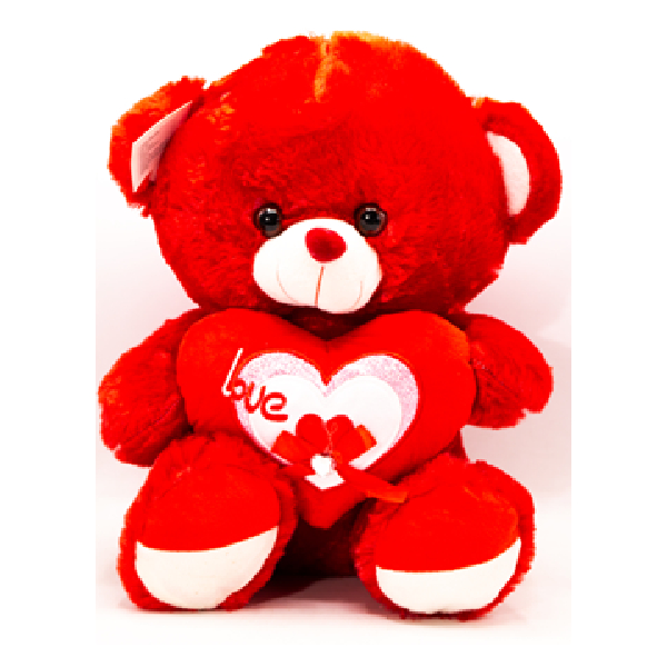 Soft Toy Teddy Bear 40cm With Heart Written Love & Bow Holding, Red