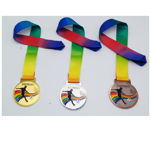 Gold Medal For Football With Embossed Colorful Artwork. Size: 70Mm Diameter And 4Mm Thickness