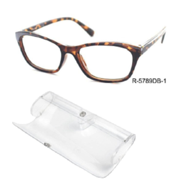 Reading Glass In Transparent Button Case Brown PC Frame With AC Lens +2.25