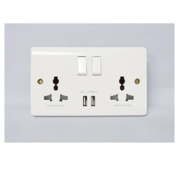 2 Gang Universal Wall Switched Socket With 2XUSB