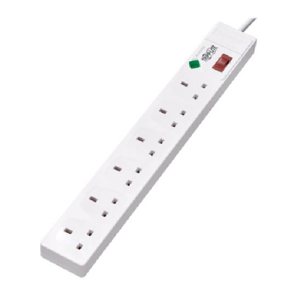 6-Outlet Surge Protector - British BS1363A Outlets, 220-250V AC, 13A, 1.8 m Cord, BS1363A Plug, White, Tripplite