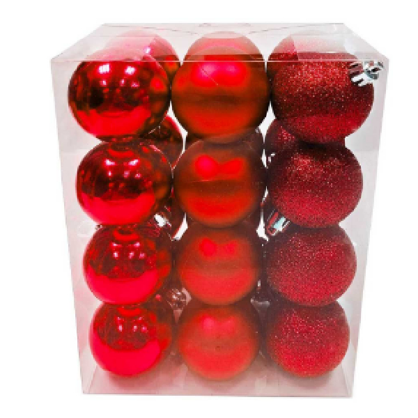 6cm Plastic Ball Shiny, Matt, Glitter, 24Pcs/Box, Red