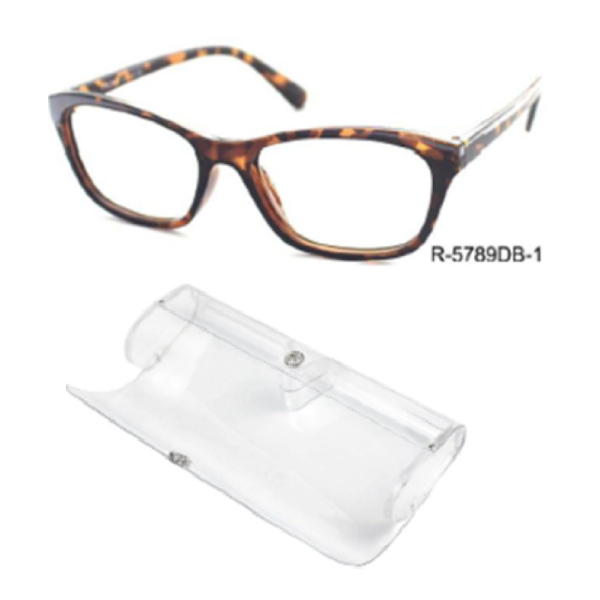 Reading Glass In Transparent Button Case Brown PC Frame With AC Lens +3.50