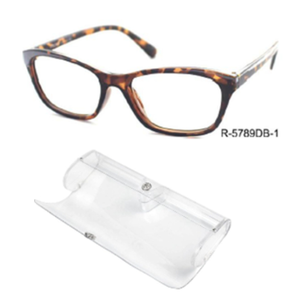 Reading Glass In Transparent Button Case Brown PC Frame With AC Lens +1.00