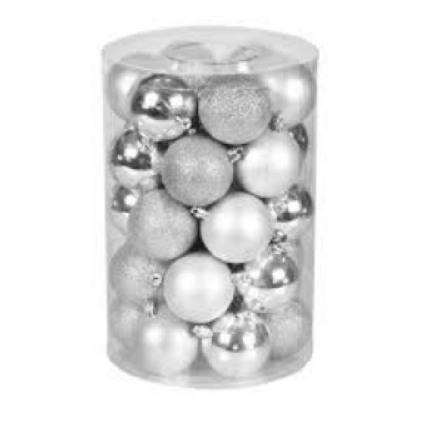 6cm Plastic Ball Shiny, Matt, Glitter, 24Pcs/Box, Silver