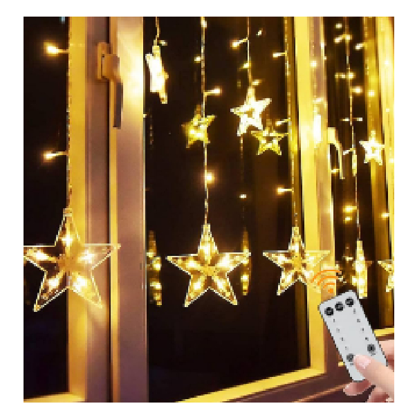 3X3M 300L Star Curtain Light, 12 Strings, Controller, Warm White