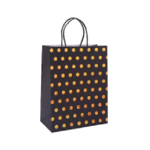 Gift Bag Black With Gold Dot With Bow Stick 30.6X27.1X12Cm
