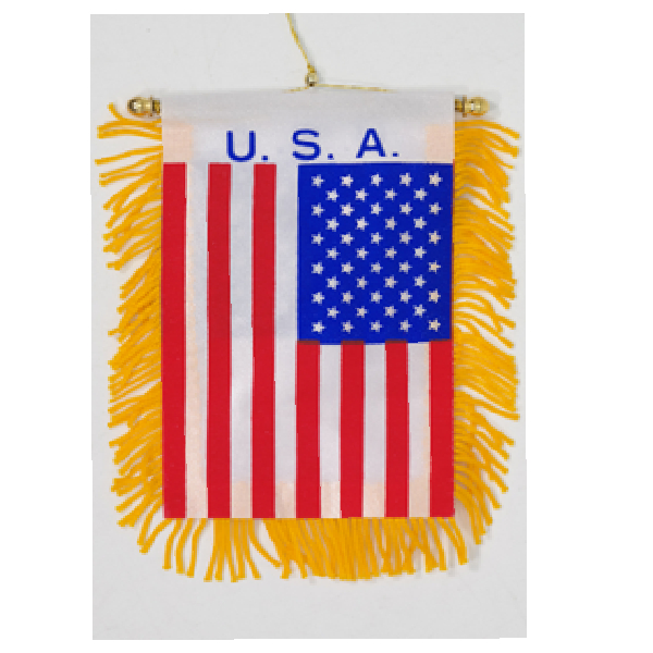 USA Flag Banner For Vehicle With Suction Hook, With Frills On Border