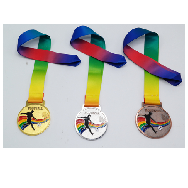 Bronze Medal For Football With Embossed Colorful Artwork. Size: 70Mm Diameter And 4Mm Thickness
