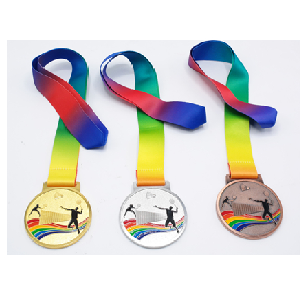 Bronze Medal For Badminton With Embossed Colorful Artwork. Size: 70Mm Diameter And 4Mm Thickness