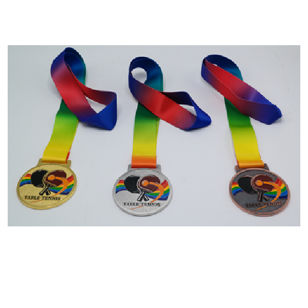 Bronze Medal For Table Tennis With Embossed Colorful Artwork. Size: 70Mm Diameter And 4Mm Thickness